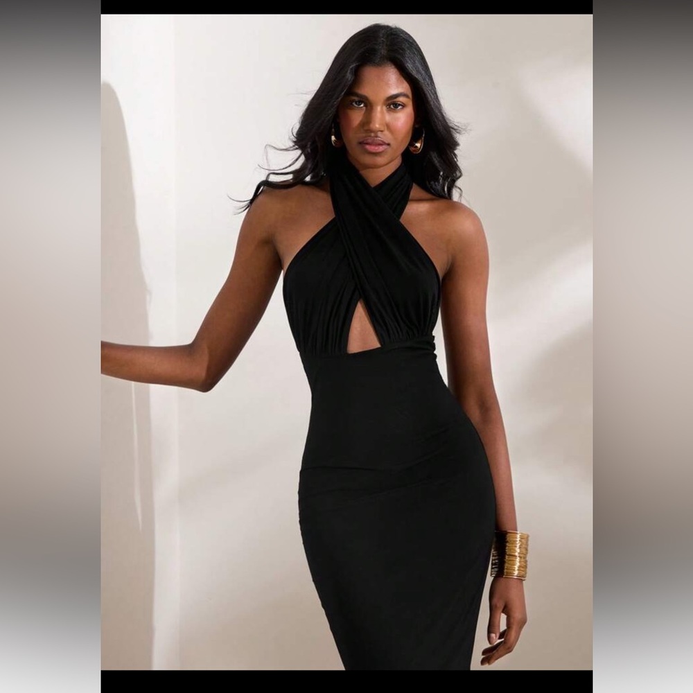SHEIN Black Backless Halter Dress